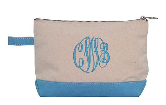Personalized Baby Blue Trimmed Cosmetic Bag